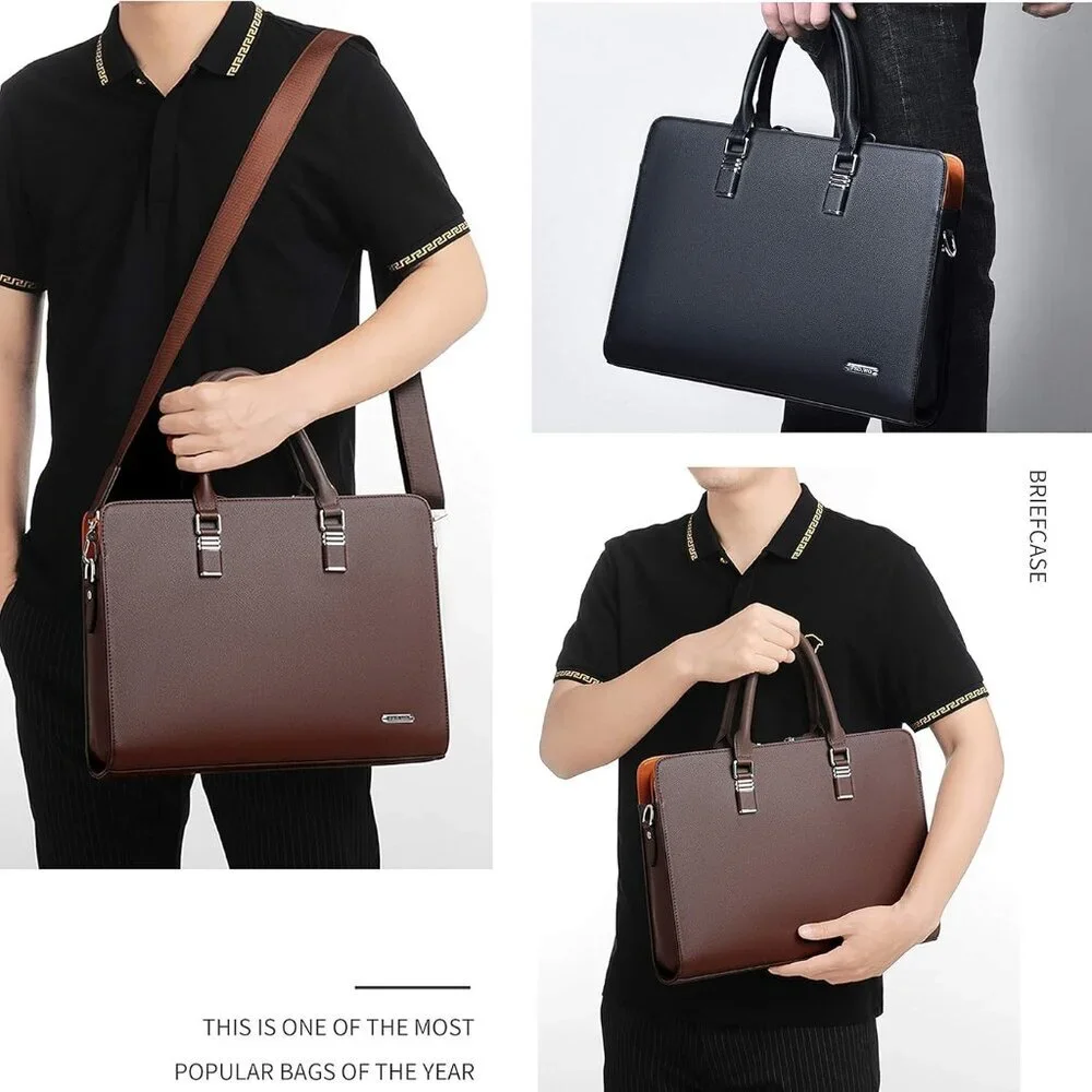 Bag Leather Briefcase Shoulder Laptop Business Bag for Men